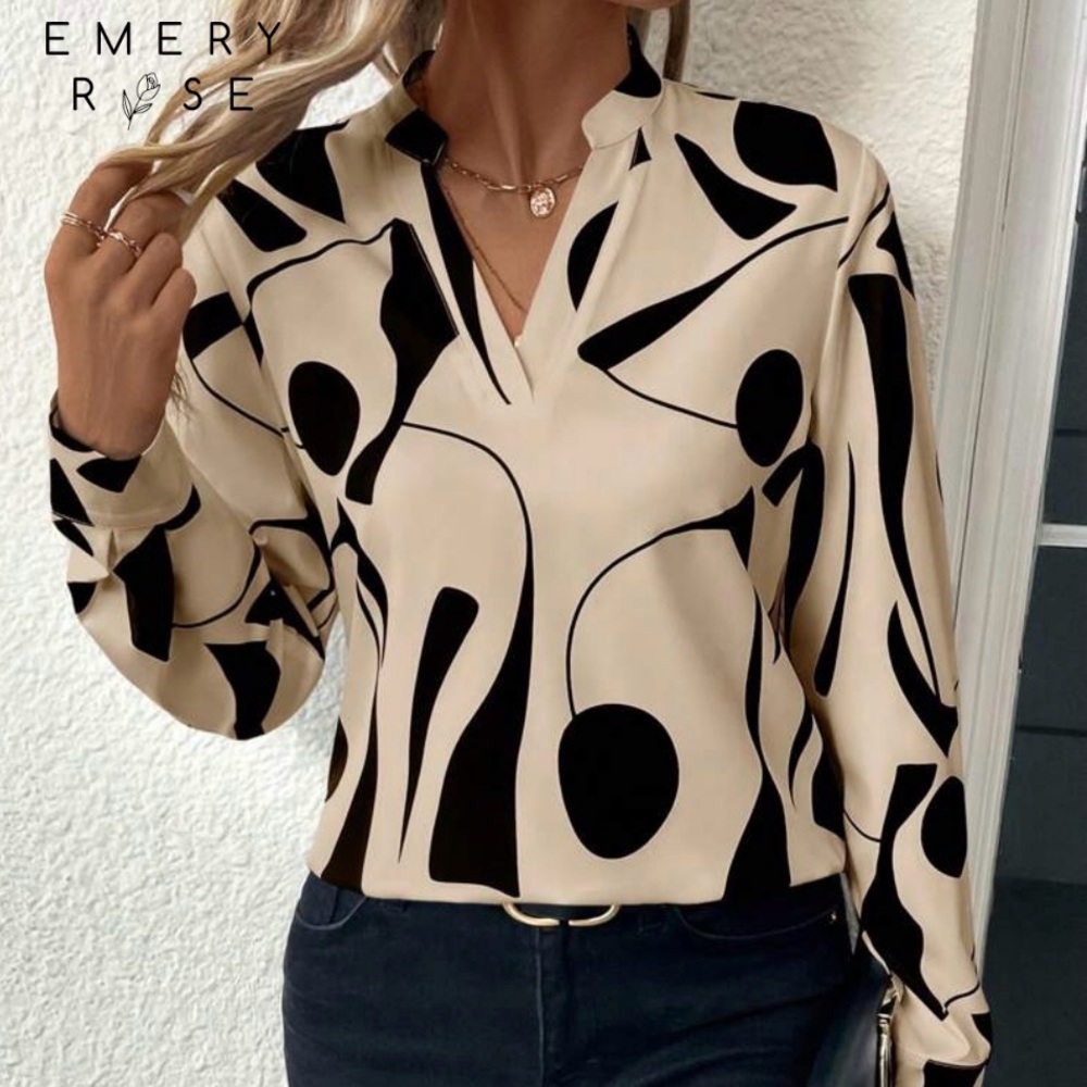 #236 SHEIN Beautiful Cream and Black Abstract Blouse. NWOT Size L - Picture 4 of 11